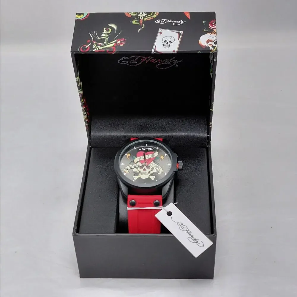 Ed Hardy Mens Love Kills Slowly Skull Tattoo Quartz Watch Y2K Gothic Punk Rock